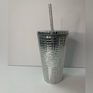Starbucks 2023 Holiday Silver Chrome Grid Tumbler 16oz Cold Cup Disco Ball NWT